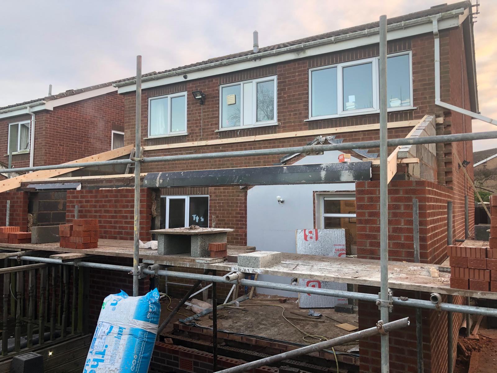 Residential rear extension structural works in progress