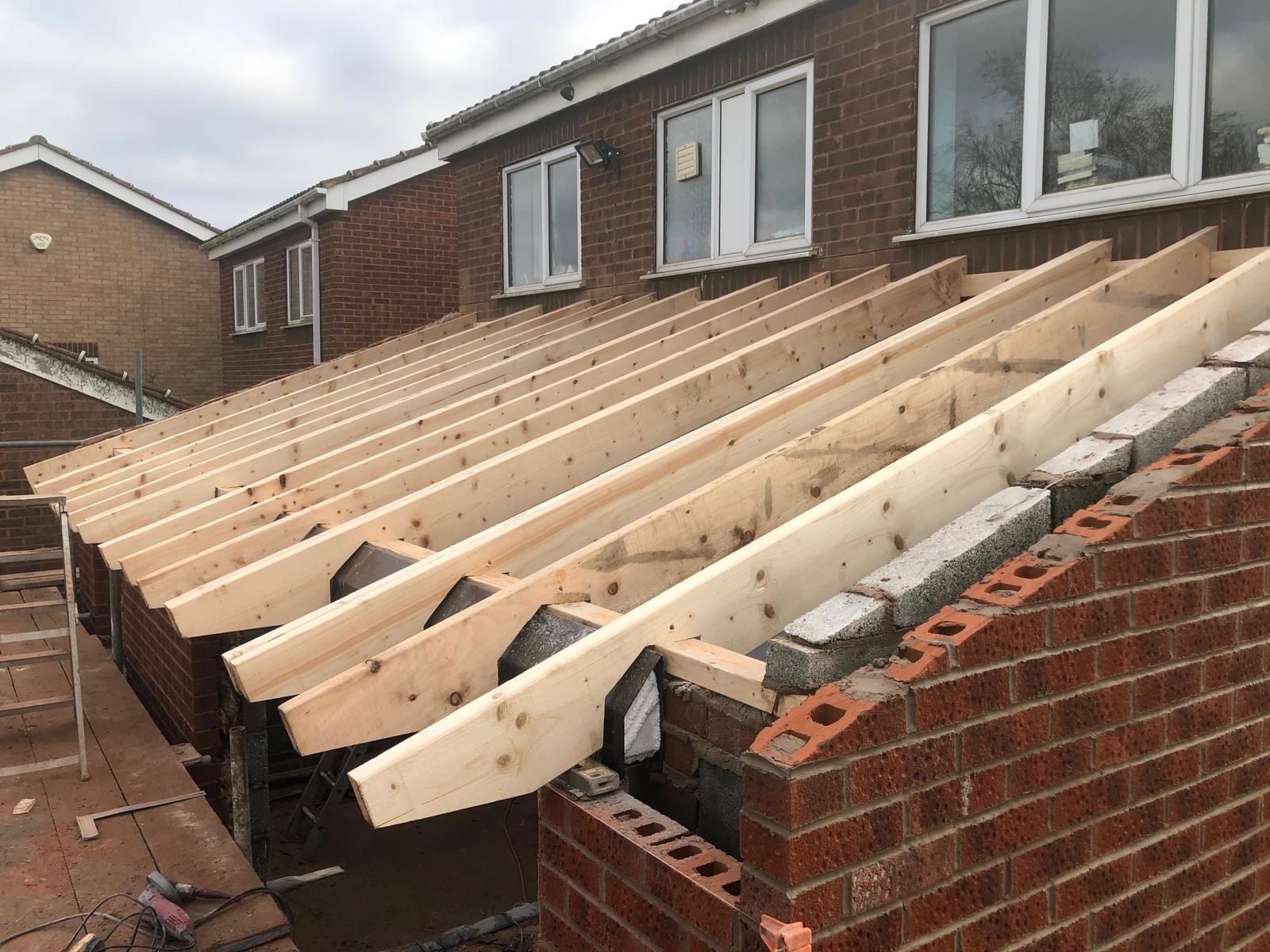 Roof joists being laid on rear extension