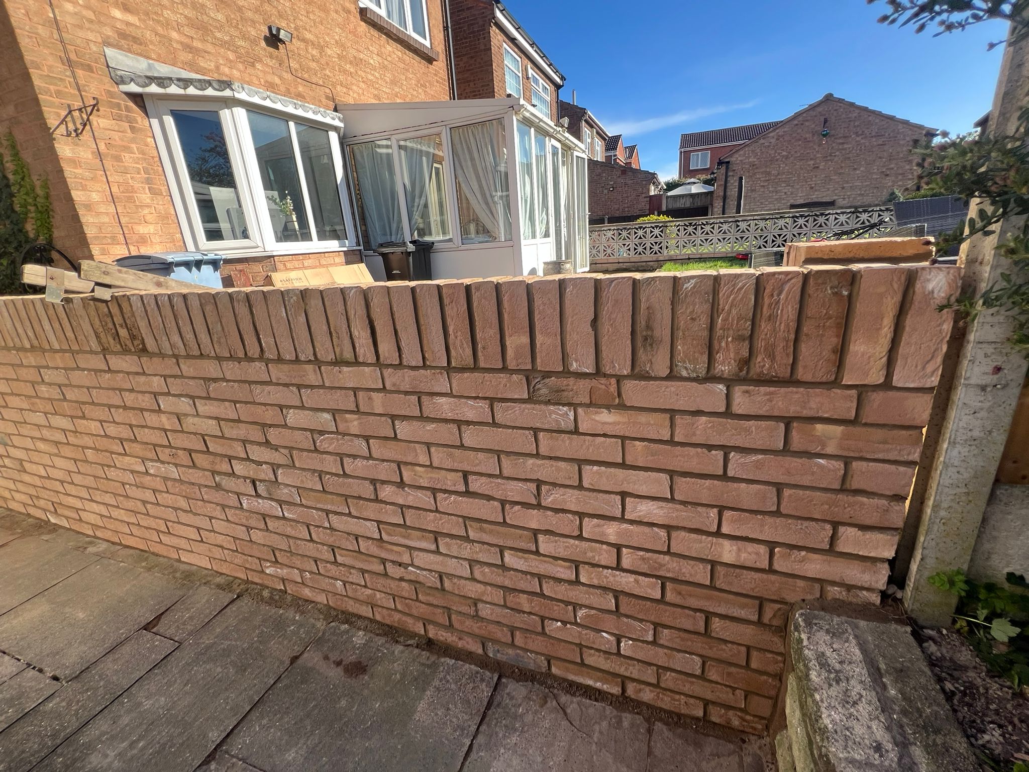 Garden-side view of newly completed boundary wall
